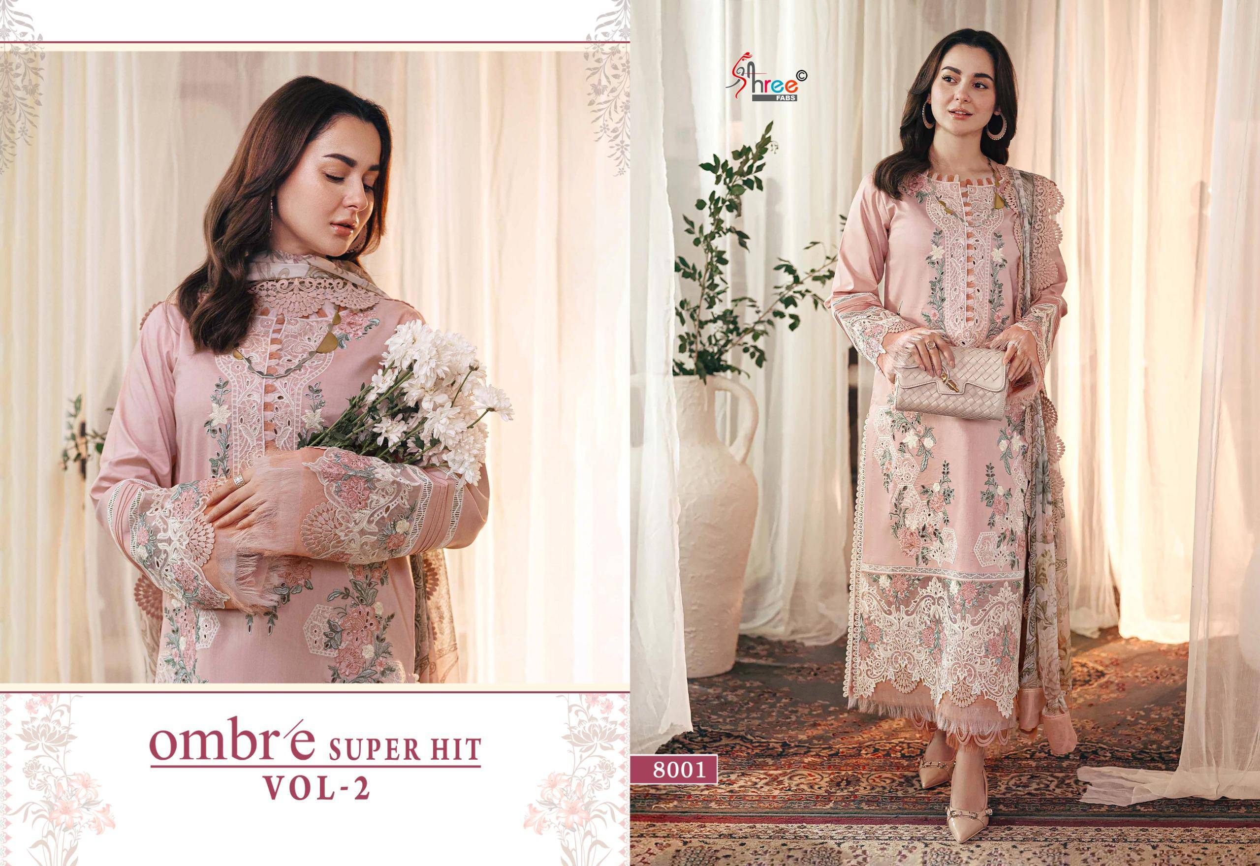  OMBRE SUPER HIT VOL-2 BY Shree Fabs 8001 TO 8006 SERIES Pakistani Stylish Embroidered Pure cotton Dresses At Wholesale Price